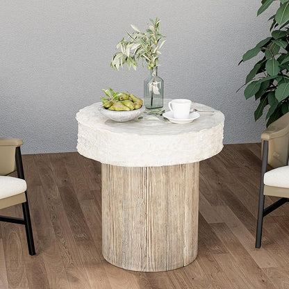 HOMPUS Outdoor Dining Table, Concrete Coffee Table Round, 20 inches with MgO Tabletop, Antique Beige for Patio, Garden, Backyard