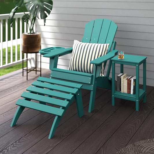 Adirondack Ottoman Set of 4, Folding Adirondack Ottoman for Adirondack Chair, HDPE All Weather Outdoor Footstool for Patio, Backyard, Porch, Garden, Lake Blue