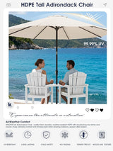 KINGYES Tall Adirondack Chair Set of 4 with 9FT Umbrella - Photo 7