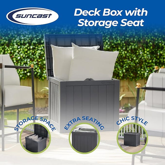 Suncast 2 Pack Small Deck Box Storage w/ Bench Seat for Indoor & Outdoor Use, 22 Gal., Cyberspace