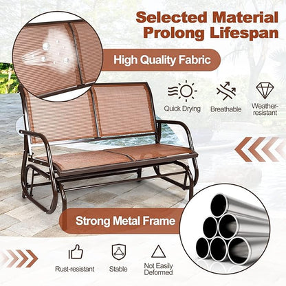 Tangkula 2 Person Patio Glider, Outdoor Swing Bench, Glider Loveseat Chair with Heavy-Duty Steel Frame, Breathable Seat Fabric, Rocking Chair for Poolside, Garden, Backyard, Porch