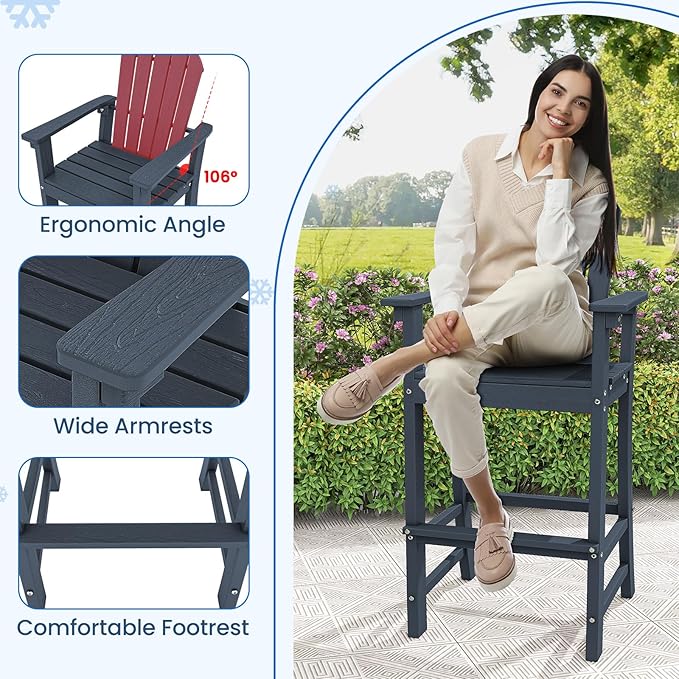 Tangkula Outdoor Tall Adirondack Chair 30 Inches Seat Height, HDPE Bar Height Patio Chair with High Backrest - Photo 8
