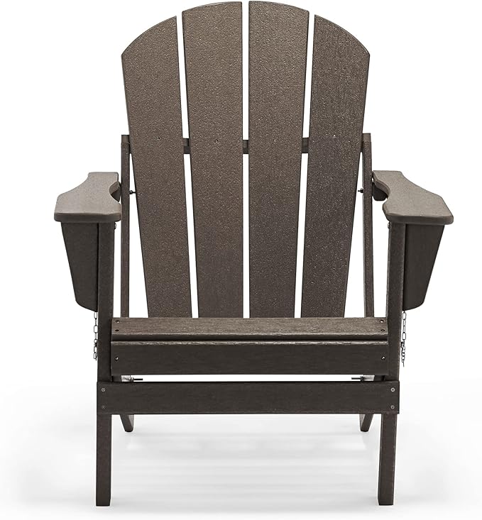 WO Home Furniture 3pc Set - HDPE Poly Adirondack Chair with Ottoman/Footrest and Square Side Table, All Weather and UV Resistant for Outdoor Patio Backyard, Garden, Dark Brown