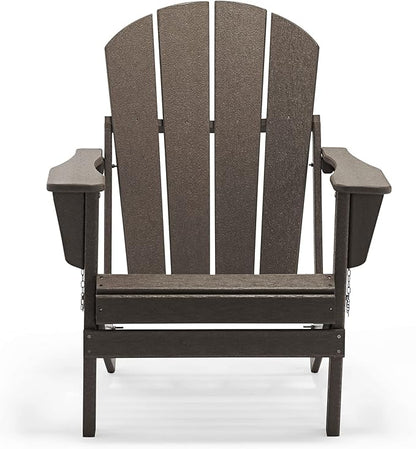 WO Home Furniture 3pc Set - HDPE Poly Adirondack Chair with Ottoman/Footrest and Square Side Table, All Weather and UV Resistant for Outdoor Patio Backyard, Garden, Dark Brown