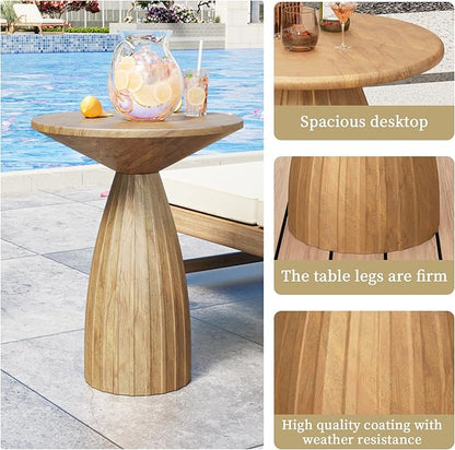 Metal Small Patio Table, Round Outdoor Side Table, Wood Color Outdoor Accent Patio End Table, for Garden, Pool, Deck, Balcony, Yard, Living Room, Weather Resistant, No Assembly