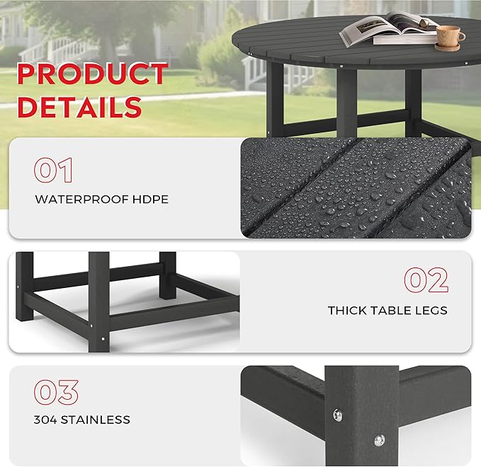 Costaelm Patio Conversation Table, Tatio Accent HDPE Outdoor Weather Resistant - Photo 7