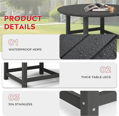 Costaelm Patio Conversation Table, Tatio Accent HDPE Outdoor Weather Resistant, Round Outdoor Porch Balcony Patio Drink Tables for Outside, Pool, Backyard, Gray