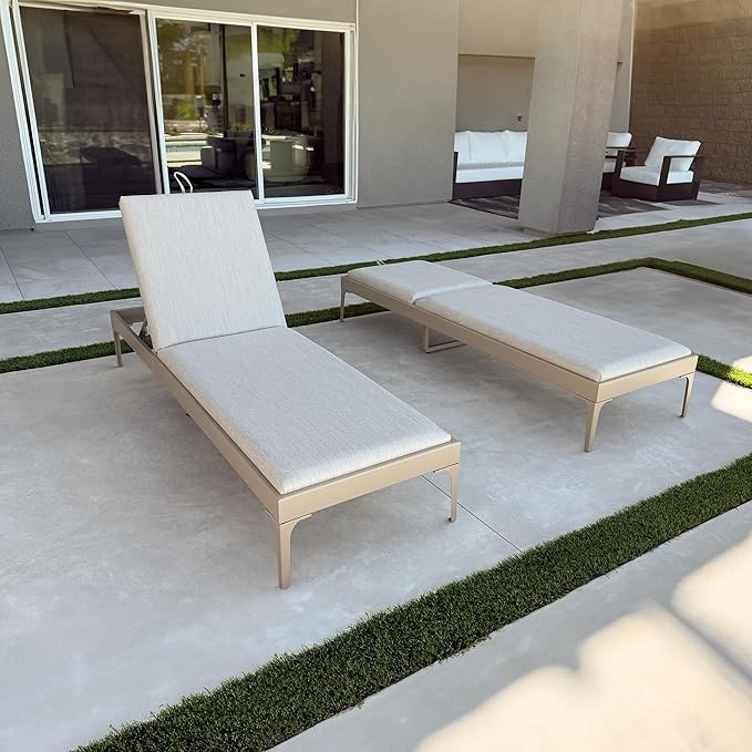 PURPLE LEAF Outdoor Chaise Lounge Set of 3 Aluminum Adjustable Patio Lounger Chairs with Cushions Reclining Beach - Photo 2