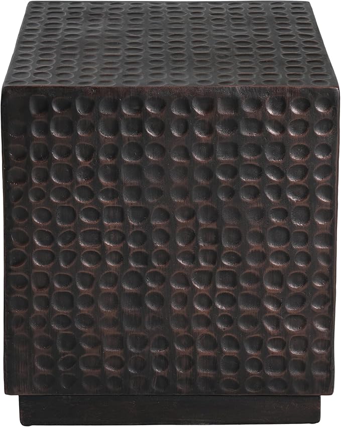 Christopher Knight Home Jeanie Outdoor Side Table Lightweight Concrete, Patio End Table Cube, MGO Fluted Coffee Table for Outside, Garden, Backyard, Poolside Accent Table, Dark Brown Copper
