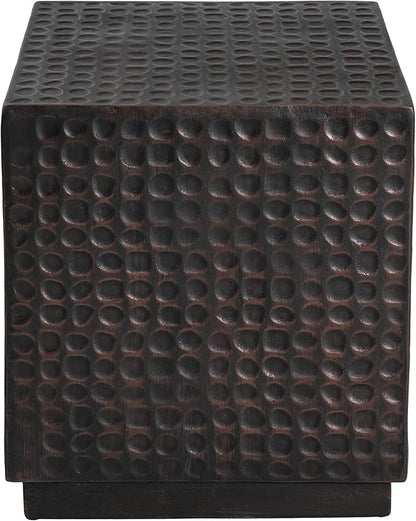 Christopher Knight Home Jeanie Outdoor Side Table Lightweight Concrete, Patio End Table Cube, MGO Fluted Coffee Table for Outside, Garden, Backyard, Poolside Accent Table, Dark Brown Copper
