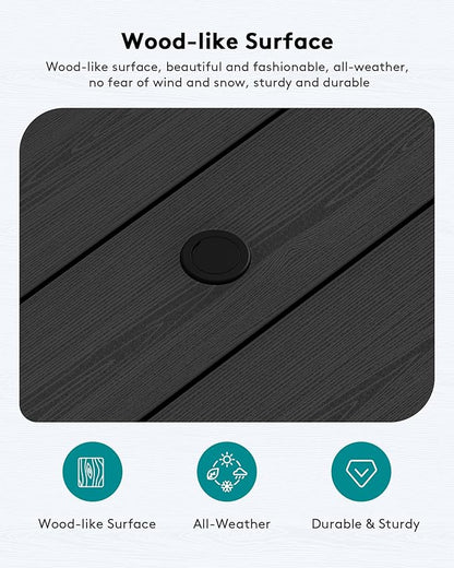 SERWALL HDPE Patio Coffee Table for Balcony, Deck, Black