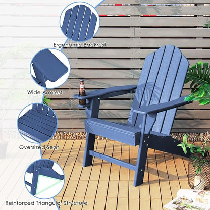 Giantex Adirondack Chair, HDPE All-Weather Patio Chair with Built-in Cup Holder, Outside Composite Chairs, Lawn Chair for Campfire, Deck, Garden, Yard, Balcony, Outdoor Fire Pit Chairs (2, Navy)