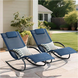 Outdoor Lounge Chair with Pillow, Pool Chaise Lounge Chair Set of 2, Navy Blue - Photo 1