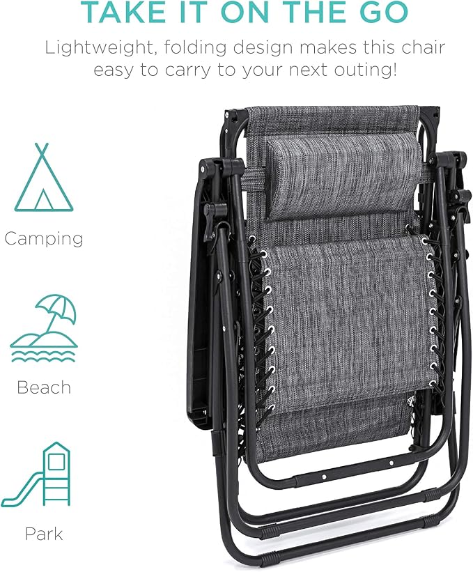 Best Choice Products Folding Zero Gravity Outdoor Recliner Patio Lounge Chair w/Adjustable Canopy Shade, Headrest - Photo 8