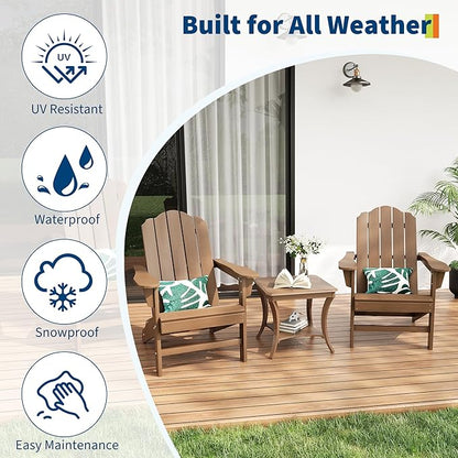 GarveeLife Adirondack Chair Set of 2 for Patio, HDPE Outdoor Lawn Chair with Wood Texture for Garden Backyard Deck Poolside Use