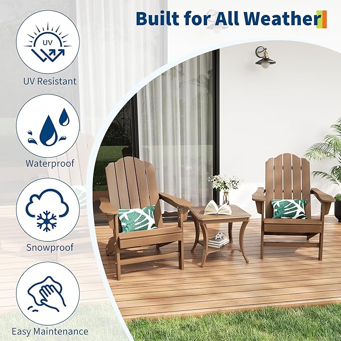 GarveeLife Adirondack Chair for Patio, HDPE Outdoor Lawn Chair with Wood Texture for Garden Backyard Deck Poolside Use