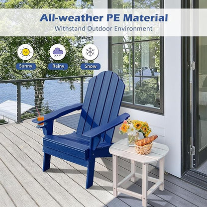 Tangkula Outdoor Folding Adirondack Chair, HDPE Armchairs with Cup Holder, Weather Resistant Lounger Chair for Patio Garden Fire Pit Backyard, Lawn Porch Seating, Adirondack Lounger (4, Navy)