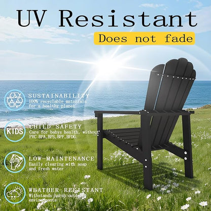 Stackable Adirondack Chair Set of 2, HDPE All-Weather Adirondack Chairs - Durable and Space Saving, Plastic Outdoor Fire Pit Chairs with Cup Holder,Black