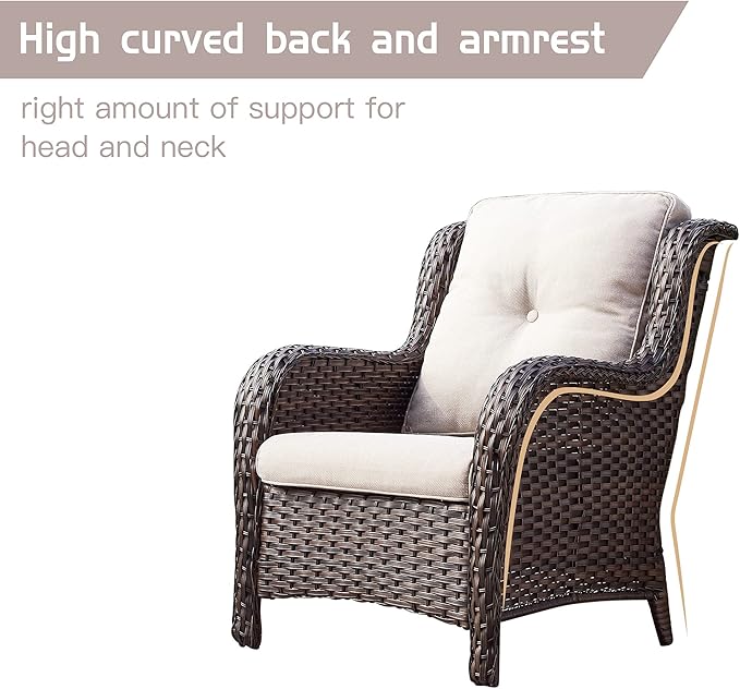 Rilyson Outdoor Wicker Patio Chairs Set of 2: Rattan Dining Chairs Porch Chairs Outdoor Club Chairs with high Back and - Photo 4