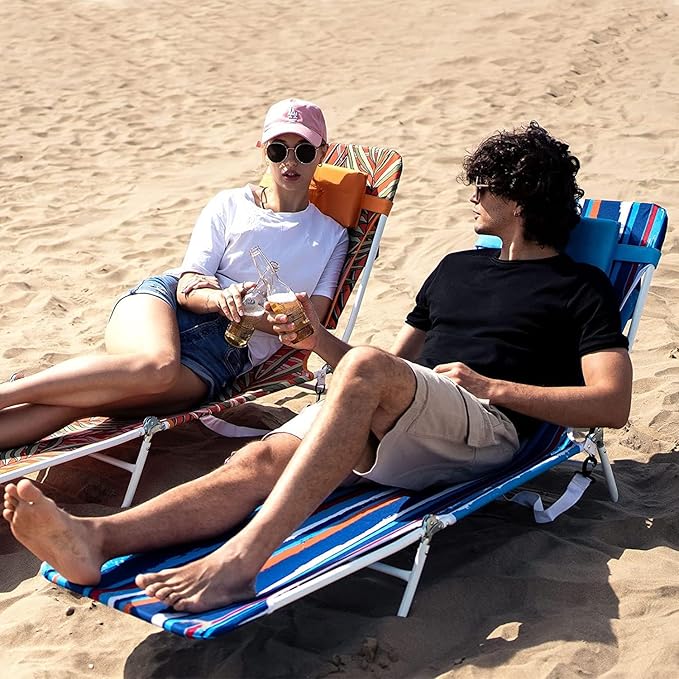 daystar SunnyFeel Beach Lounge Chair, Backpack Reclining Beach Chairs Lay Flat, Face Down Tanning Chair - Photo 3