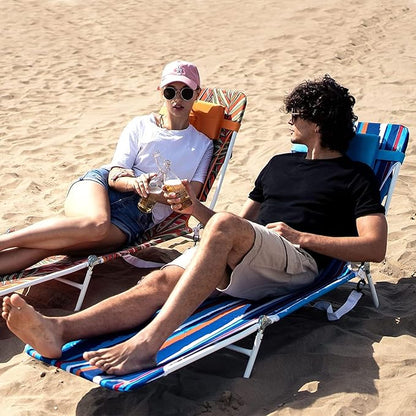 daystar SunnyFeel Beach Lounge Chair, Backpack Reclining Beach Chairs Lay Flat, Face Down Tanning Chair, Folding Camping Chairs Portable Camp Cot with Backpack Straps for Outdoor/Picnic/Lawn
