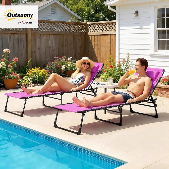 Outsunny Folding Chaise Lounge Chair Set of 2, Patio Sun Tanning Chair - Photo 2