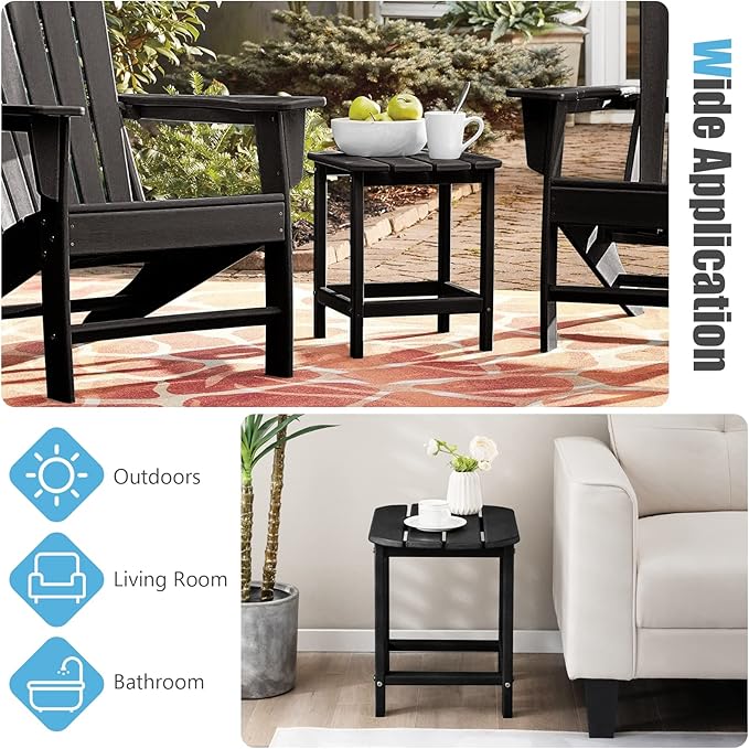 Giantex Side Table Outdoor Small Patio Table 18” Adirondack Table, Weather Resistant End Tables, Outside Square Tea Table for Patio, Backyard, Poolside, Garden, Balcony (1, Black)