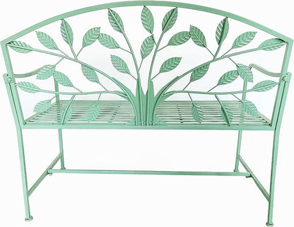 Hi-Line Gift Ltd. 42in Blue Metal Garden Bench Tree Pattern Patio Yard Seat