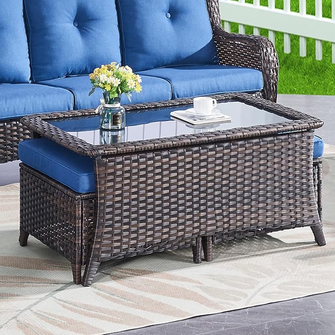 Belord Patio Wicker Furniture 4 Pieces Outdoor Furniture Set Patio Sofa Set with Wicker Chairs and Coffee Table - Photo 9