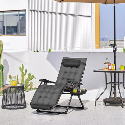 Yaheetech 29" Zero Gravity Chair Folding Reclining Lounge Recliner with Removable Pad & Headrest & Side Cup Holder Tray for Indoor and Outdoor Dark Gray/1