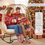 SWITTE Double Wicker Egg Rocking Chair Outdoor, Indoor Egg Swing Loveseat with Thick Cushions - Photo 3