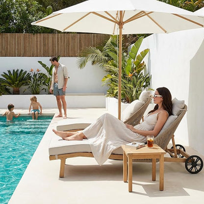 Chaise Lounge Outdoor, Modern Patio Chaise Lounge Chairs, All Weather Pool Loungers, Wicker Patio Furniture Lounge Chairs, Pool Lounge Recliner with Wheels for Sunbathing/Deck/Yard, Khaki