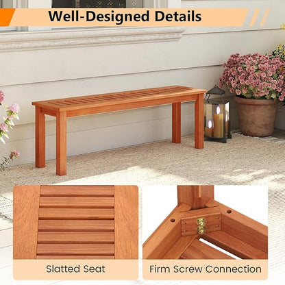 Tangkula 47 Inch Patio Wood Bench, 2-Person Backless Bench w/Slatted Seat, Indoor Outdoor Dining Bench for Backyard, Poolside, Entryway, Porch