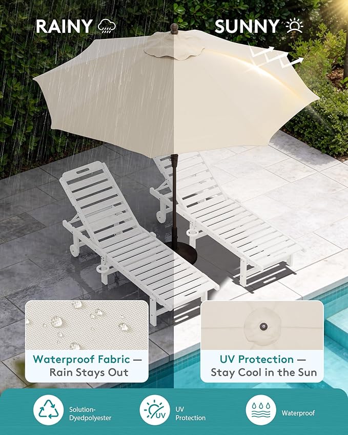 SERWALL Outdoor Chaise Lounge Set of 2 with 9FT Patio Umbrella - Photo 6