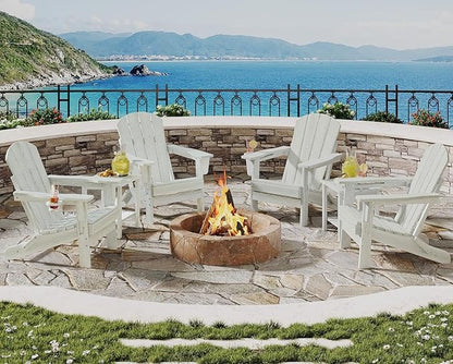 Garvee Folding Adirondack Chair Set of 4, HDPE Outdoor Patio Chair with Cup Holder, All Weather Resistent Wooden Textured for patios, Decks, Gardens, fire Pit, White