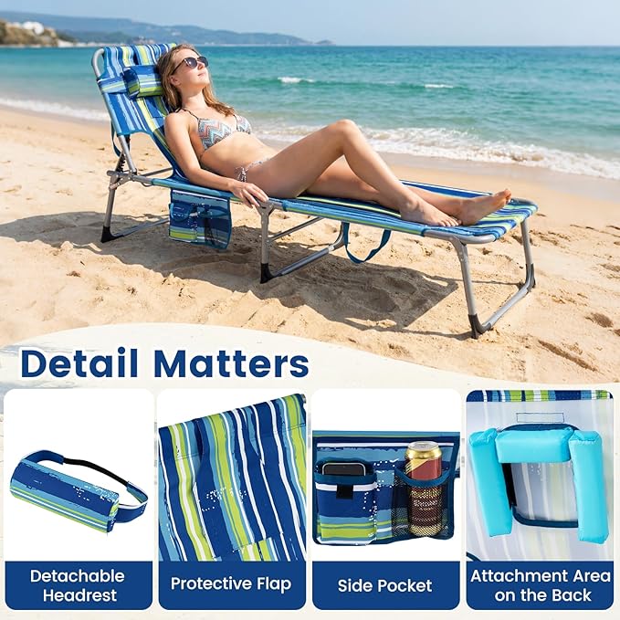 Giantex Face Down Tanning Chair, Folding Beach Lounge Chair w/ 4-Position Adjustable Backrest - Photo 7