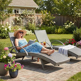 Wicker Outdoor Lounge Chairs with Pull Out Side Table, Pool Lounge Chairs Set of 2, Gray Rattan Outdoor Lounger - Photo 9