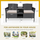 Flamaker Outdoor Furniture Patio Loveseat Wicker 2-Seat with Built-in Table and Cushions Rattan Porch Chairs Bench for - Photo 6