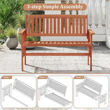 Tangkula Outdoor Wood Garden Bench, 2-Person Patio Park Bench with Backrest, Armrests and Slatted Seat - Photo 6