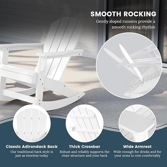 WO WESTIN OUTDOOR HDPE Laguna Outdoor Rocking Poly Adirondack Chair (Set of 2), White