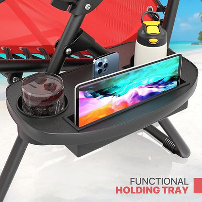 Magshion Zero Gravity Lounge Chair, Adjustable Folding Recliner with Cup Holder Side Tray & Removable Headrest Pillow, Portable Outdoor Patio Lounger for Camping, Beach, Lawn, Backyard, Red
