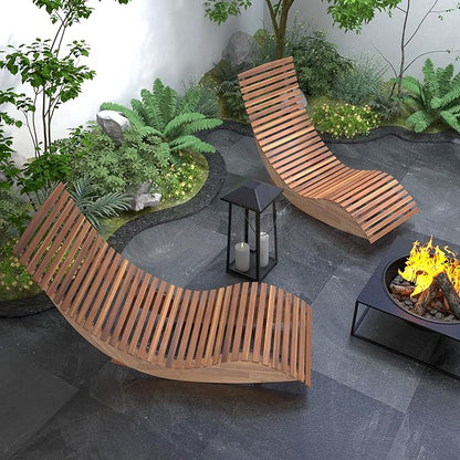 Tangkula Outdoor Acacia Wood Rocking Chair Set of 2, Porch Rocker with Widened Slatted Seat and High Back, Wooden Rocking Patio Chair, Outdoor Rocking Sun Lounger for Backyard, Garden