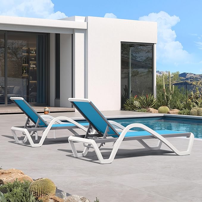 PURPLE LEAF Patio Chaise Lounge Chair Set of 3 Outside Aluminum Plastic Stackable Tanning Chairs with Armrests and Side - Photo 3