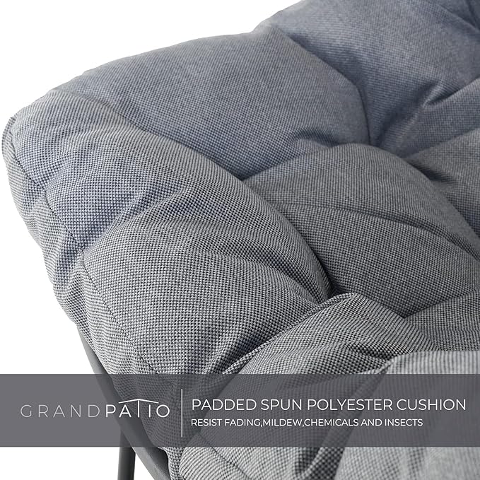 Grand patio Rocking Chair Outdoor, E-Coated Papasan Rocking Chair with Cushion, Outdoor Oversized Recliner Rocker for Patio Porch Garden Backyard, Grey