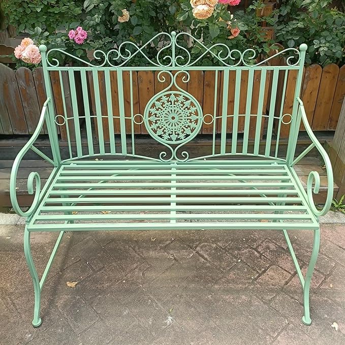 Elegant Metal Garden Bench, Park Benches for Outside Max Load 330 LBS, Vintage Style Outdoor Seating for Patio, Porch, Lawn
