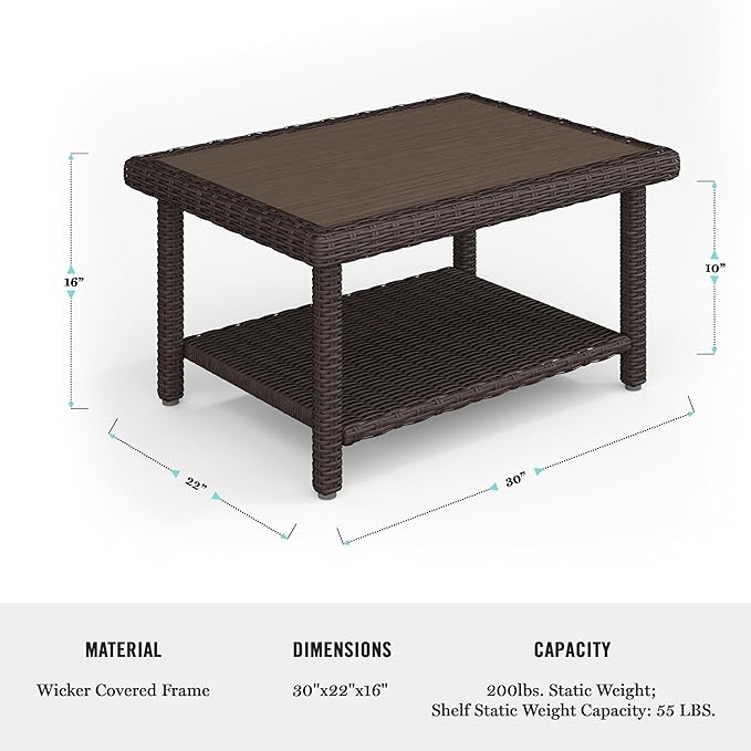 Martha Stewart Bedford Indoor-Outdoor Patio Coffee Table with Lower Shelf, Faux Wood Top - Photo 3