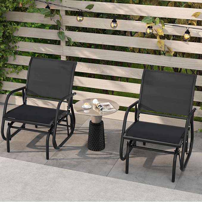 Giantex Swing Glider Chair W/Study Metal Frame Comfortable Patio Chair Love-Seat for Garden, Porch, Backyard, Poolside - Photo 7