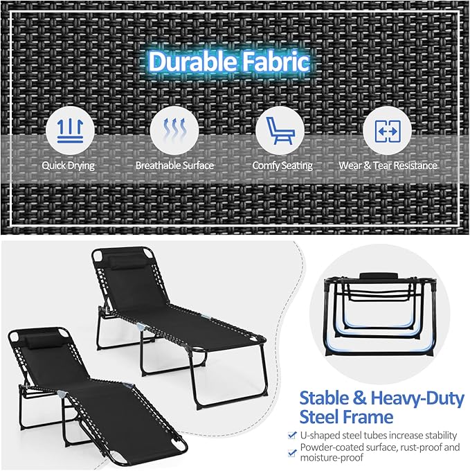 COSTWAY Folding Chaise Lounge Chair, Foldable Pool Lounger with 4-Position Adjustable Backrest - Photo 5