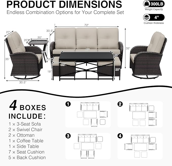 Joyside Wicker Patio Furniture Set, 7 Piece Outdoor Furniture Set with Thickened Cushions, High Back, Deep Seating - Photo 2