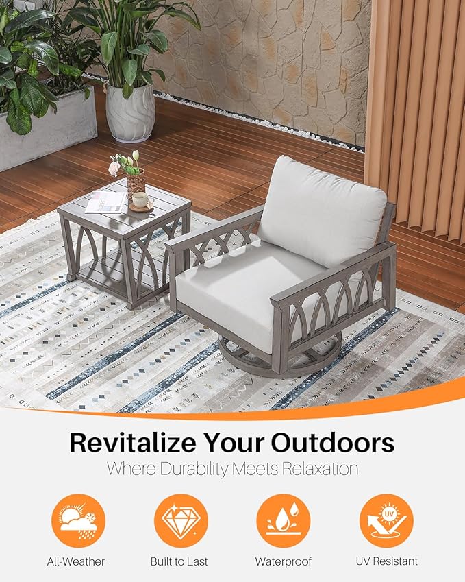 2-Piece Aluminum Outdoor Furniture Set, Swivel Patio Sofa Chair and Side Table Set - Photo 5